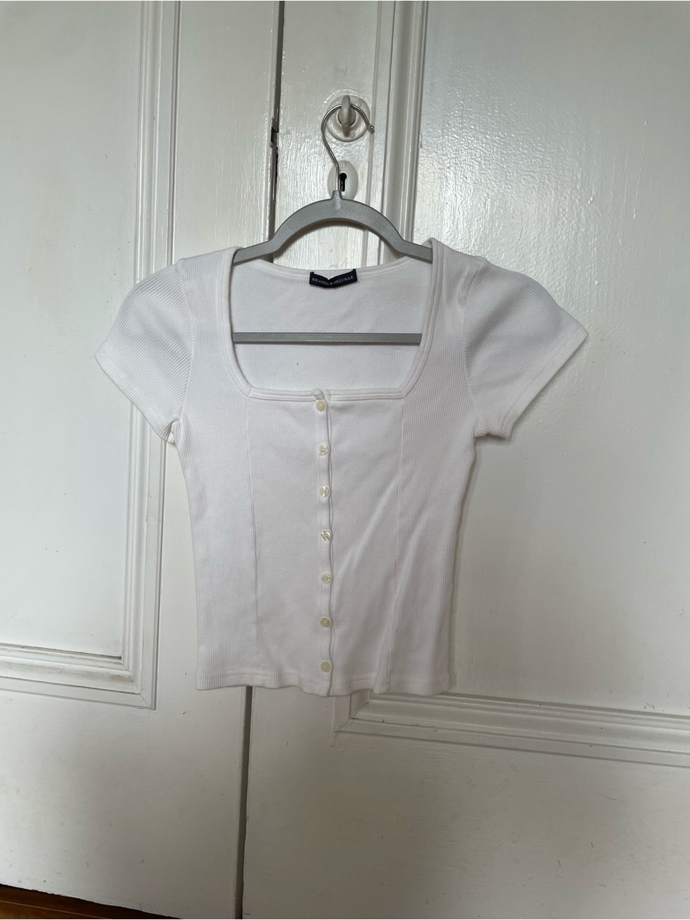 Brandy Melville White Square Neck Button-Front Ribbed Tee XS/S